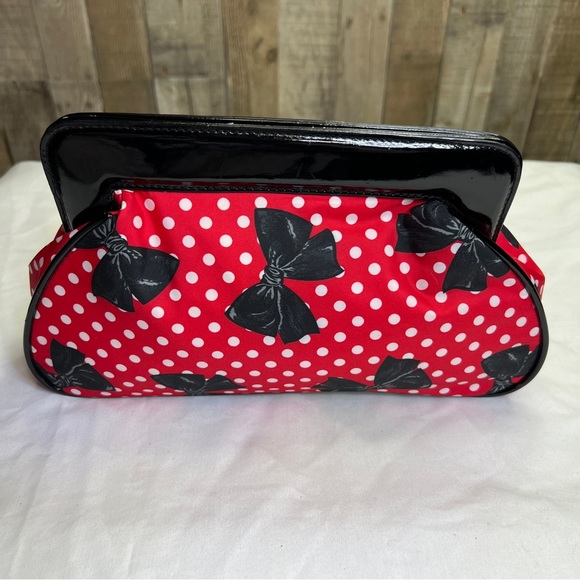 Betseyville By Betsey Johnson Red with White Polkadots and Black Bows Clutch - Picture 2 of 15